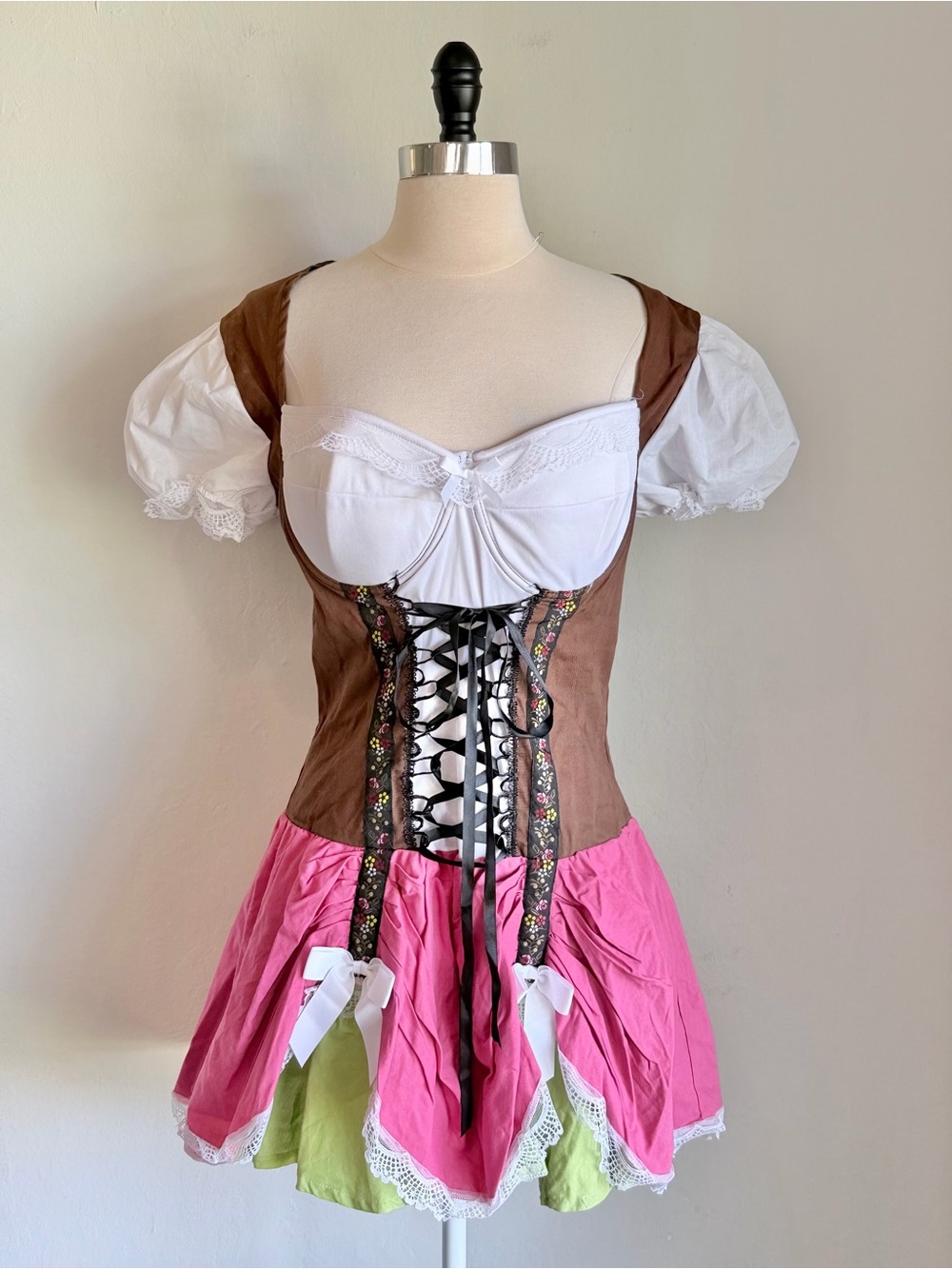 Mystery House European Swiss Beer Maid Costume Mini Dress Corset Front, XL